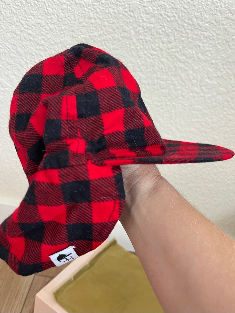 George Hats Red + Black Buffalo Plaid Toddler Cap with Ear Flaps